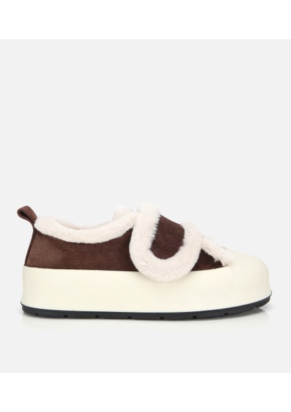 01AYH316800A480 KADIN Süet Deri Kahverengi Kürklü Kalın Bantlı Spor Ayakkabı