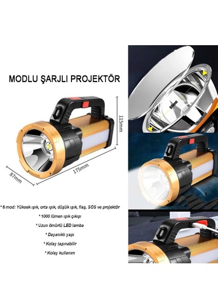 6 Mod Şarjlı El Feneri Projektör Tipi WT-615