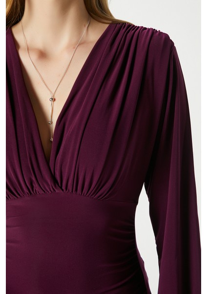 Kadın Sante V Yaka Mürdüm Yumuşak Sandy Bluz modelleri