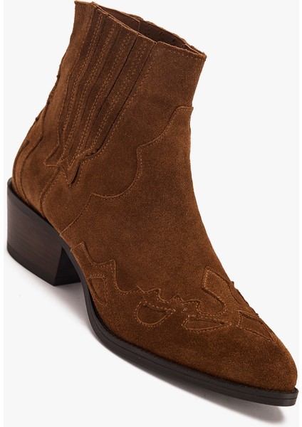 Kadın Taba Süet Western Kısa Topuklu Bot – Kovboy Tarzı El Işçiliği Model fiyatları