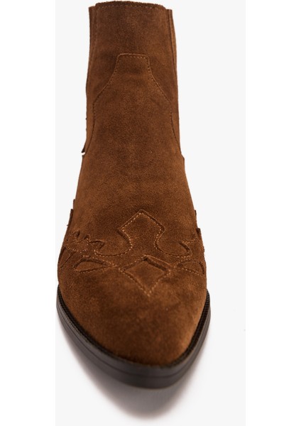 Kadın Taba Süet Western Kısa Topuklu Bot – Kovboy Tarzı El Işçiliği Model modelleri