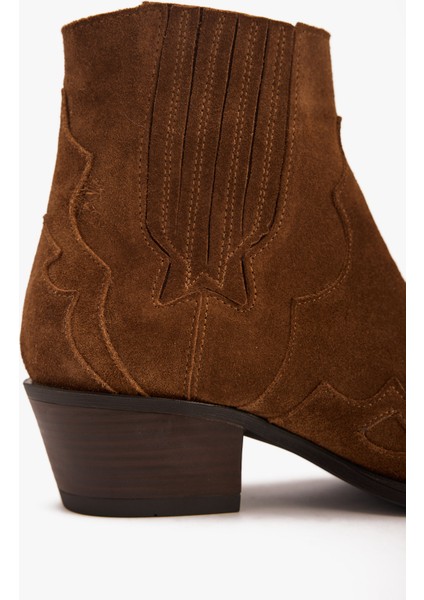 Kadın Taba Süet Western Kısa Topuklu Bot – Kovboy Tarzı El Işçiliği Model fırsatları