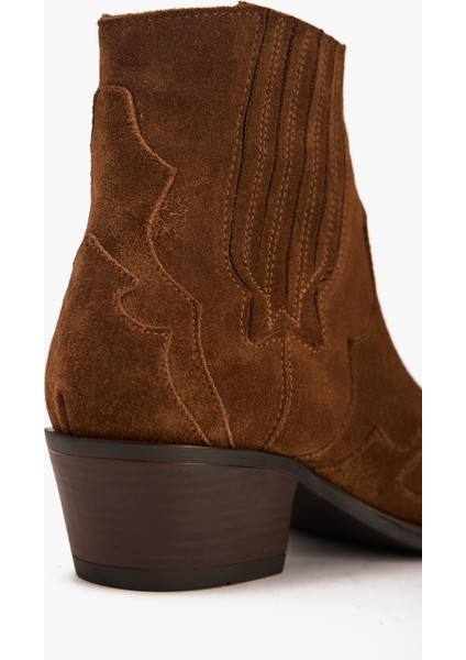 Kadın Taba Süet Western Kısa Topuklu Bot – Kovboy Tarzı El Işçiliği Model indirimleri