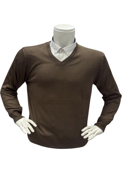 GG25RK REGG25GULAR Fit Düz V Yaka Yünlü Triko Kazak