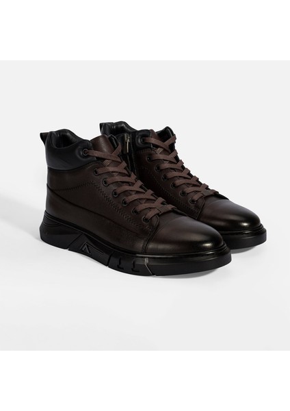 Erkek Kahve Bağcıklı Deri Bot