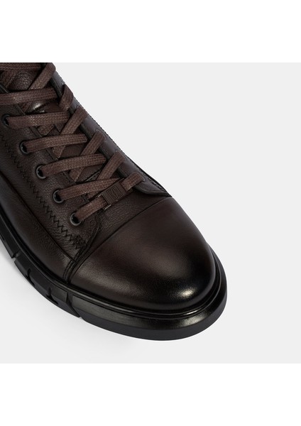 Erkek Kahve Bağcıklı Deri Bot