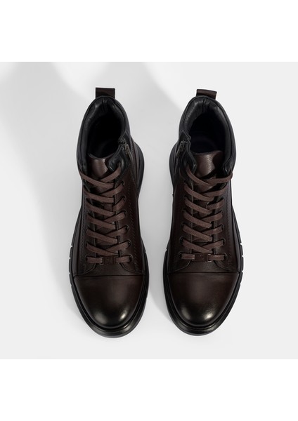 Erkek Kahve Bağcıklı Deri Bot