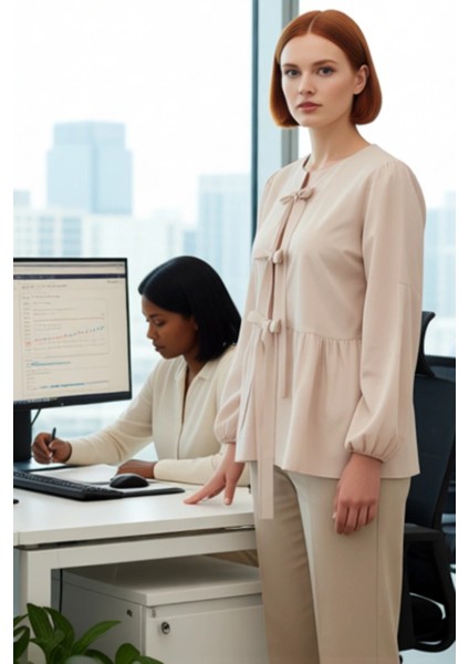 Çizgili Fiyonk Detaylı Dokuma Gömlek Kadın Fonksiyonel Dayanıklı Kaliteli Konforlu Estetik modelleri