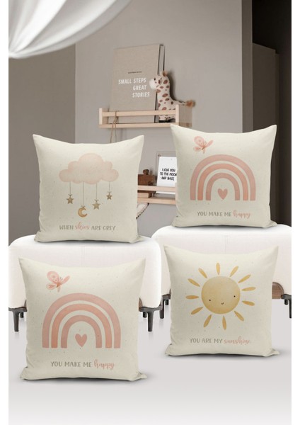 4'lü Kırlent Kılıf Seti Çocuk Bebek Odası Dijital Baskılı