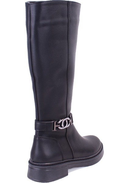 DZA07-1275107 Siyah Fermuarlı Düz Topuklu Kadın Çizme fırsatları