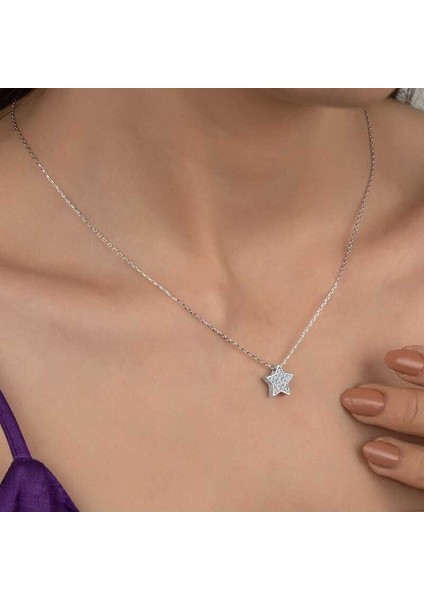 Ucarticaret Swarovski Taşlı Gümüş Yıldız Bayan Kolye