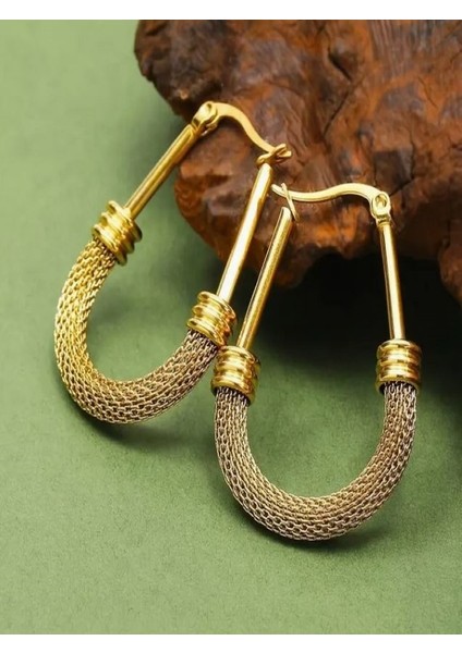 Şık Altın Tonlu Paslanmaz Çelik Halka KÜPELER-18K Altın Kaplama modelleri