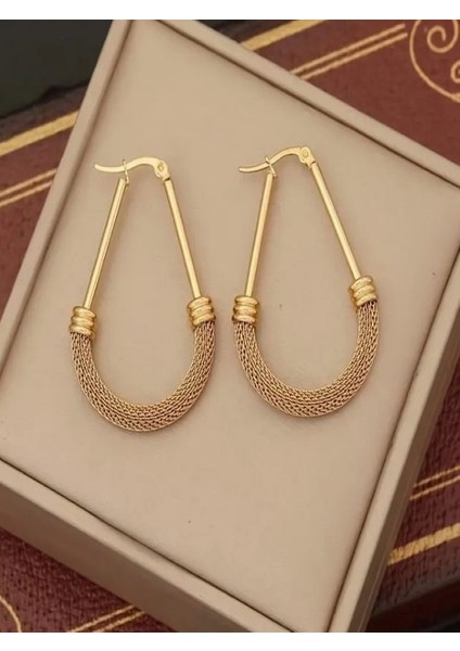 Şık Altın Tonlu Paslanmaz Çelik Halka KÜPELER-18K Altın Kaplama indirimleri