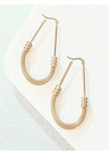 Şık Altın Tonlu Paslanmaz Çelik Halka KÜPELER-18K Altın Kaplama