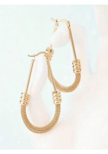 Şık Altın Tonlu Paslanmaz Çelik Halka KÜPELER-18K Altın Kaplama