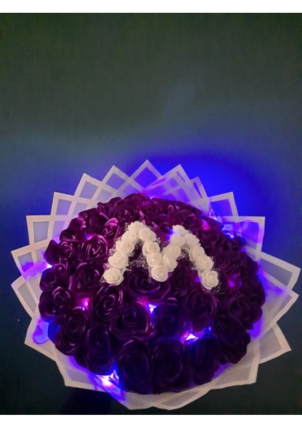 41 Li LED Işıklı Solmayan Gül Harfli - Mor Gül Dışı Beyaz Isteme, Söz, Nişan, Mezuniyet Için Ideal fiyatları