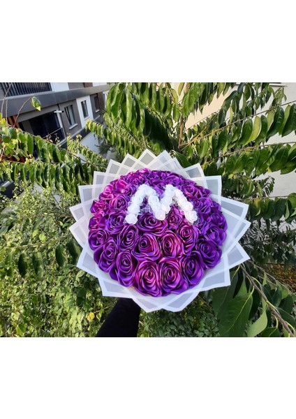 41 Li LED Işıklı Solmayan Gül Harfli - Mor Gül Dışı Beyaz Isteme, Söz, Nişan, Mezuniyet Için Ideal modelleri