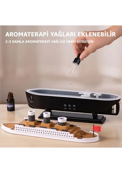 Buharlı Gemi Nemlendirici Hava Nemlendirici Buhar Makinesi Aromaterapi Difüzörü - Zamanlayıcılı - Işıklı fırsatları