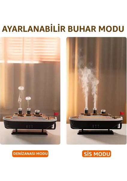 Buharlı Gemi Nemlendirici Hava Nemlendirici Buhar Makinesi Aromaterapi Difüzörü - Zamanlayıcılı - Işıklı indirimleri