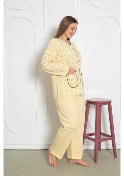%100 Pamuklu Uzun Kollu Boydan Düğmeli Büyük Beden Kadın Pijama Takımı 206 fiyatları