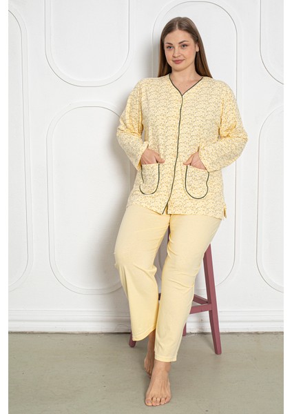 %100 Pamuklu Uzun Kollu Boydan Düğmeli Büyük Beden Kadın Pijama Takımı 206 fırsatları