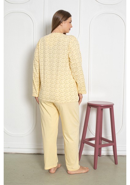%100 Pamuklu Uzun Kollu Boydan Düğmeli Büyük Beden Kadın Pijama Takımı 206 indirimleri