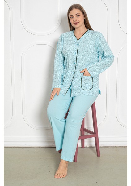 %100 Pamuklu Uzun Kollu Boydan Düğmeli Büyük Beden Kadın Pijama Takımı 206 modelleri