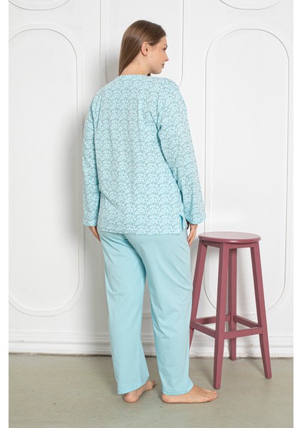 %100 Pamuklu Uzun Kollu Boydan Düğmeli Büyük Beden Kadın Pijama Takımı 206 fırsatları