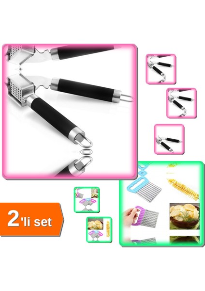 Pratik Kolay Patates Dilimleyici + Lüx Çelik Sarımsak Ezici - 2li Set Y4Z5X6