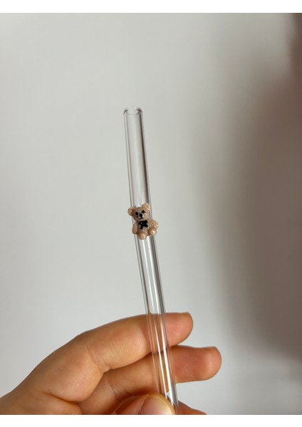 Teddy Bear Figürlü Cam Pipet Içecek Pipeti