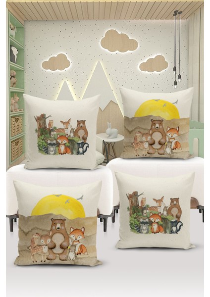 4'lü Kırlent Kılıf Seti Çocuk Bebek Odası Dijital Baskılı