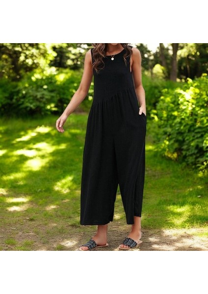 Keten Yazlık Günlük Sırt Dekolteli Salaş Kadın Tulum fırsatları