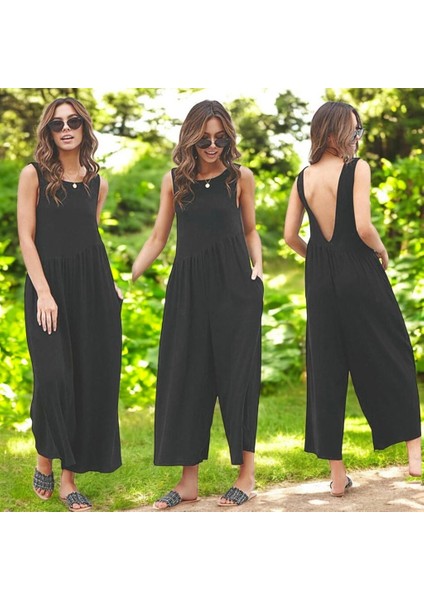 Keten Yazlık Günlük Sırt Dekolteli Salaş Kadın Tulum indirimleri