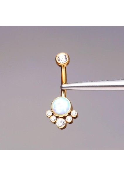 Yüksek Kalite G23 Titanium Mavi Opal 0o0 Taş Altın Titanyum Göbek Piercing