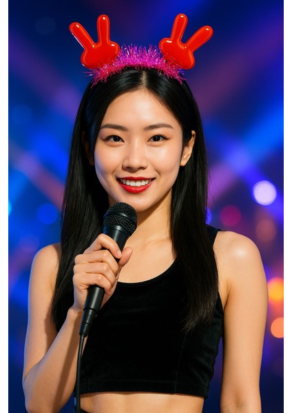 Kpop Kore Style Işıltılı Kırmızı El Figürlü Kırmızı Simli Kadın Saç Bandı Yılbaşı Yeni Yıl Sahne Tac