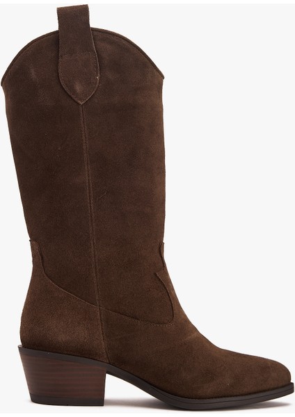 Kadın Süet Deri Uzun Western Kovboy Çizme – Topuklu Deri Çizme