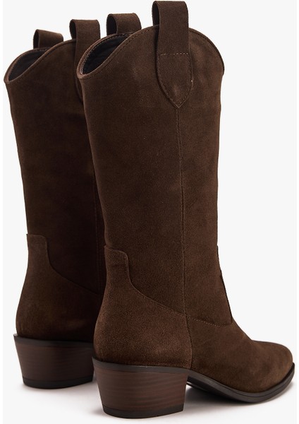 Kadın Süet Deri Uzun Western Kovboy Çizme – Topuklu Deri Çizme