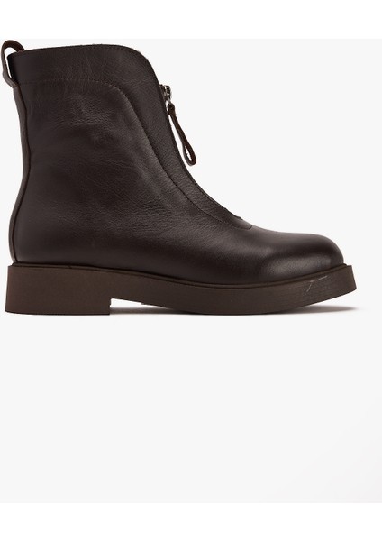 Kadın Deri Fermuarlı Düz Bot