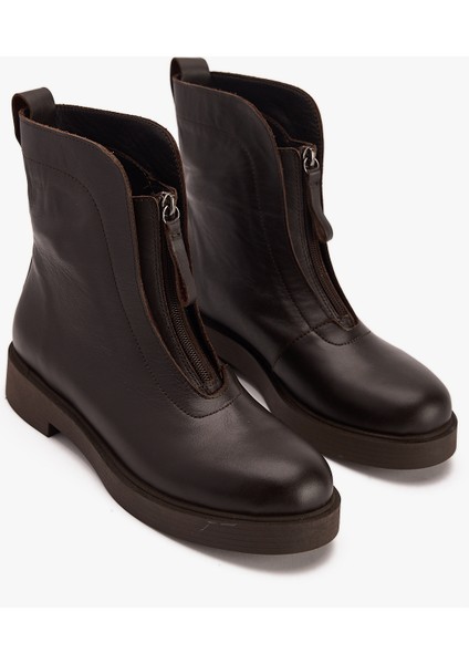 Kadın Deri Fermuarlı Düz Bot