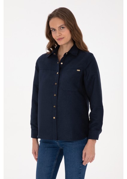 Kadın Lacivert Gömlek Desenli 50317242-VR033