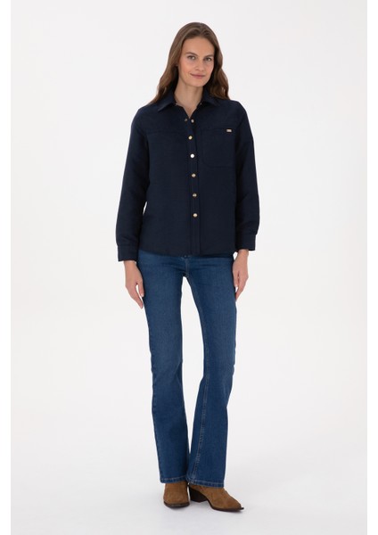 Kadın Lacivert Gömlek Desenli 50317242-VR033 fırsatları