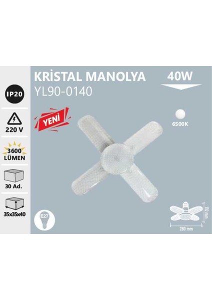 YL90-0140 Kristal Manolya LED Ampul 40 Watt