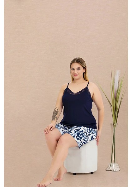 Lady Lingerie Ip Askılı,şortlu Battal Beden Kadın Pijama Takımı