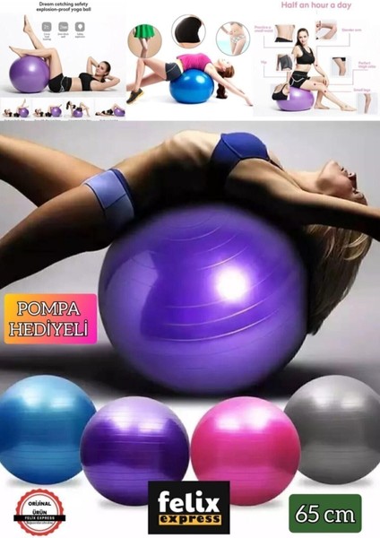 65 cm Fitilli Pilates Topu ve Pompa Seti Plates Denge Yoga Spor Egzersiz Top Jimnastik Fitness Gym