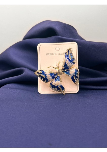 Zirkon Taşlı Mavi Kelebek Broş Yaka Iğnesi