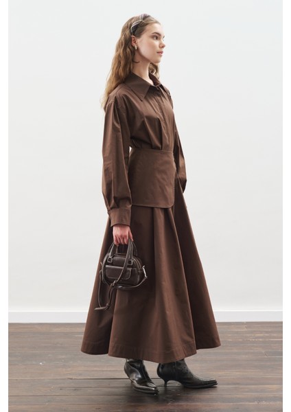 Kemer Detaylı Pileli Elbise Kahverengi fırsatları