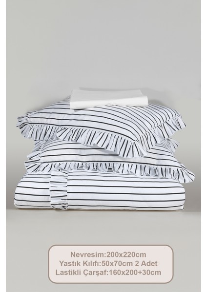 Lara Nevresim Takımı Çift Kişilik Lastikli Çarşaf %100 Pamuk Ranforce Fırfırlı (200X220 Cm) Siyah