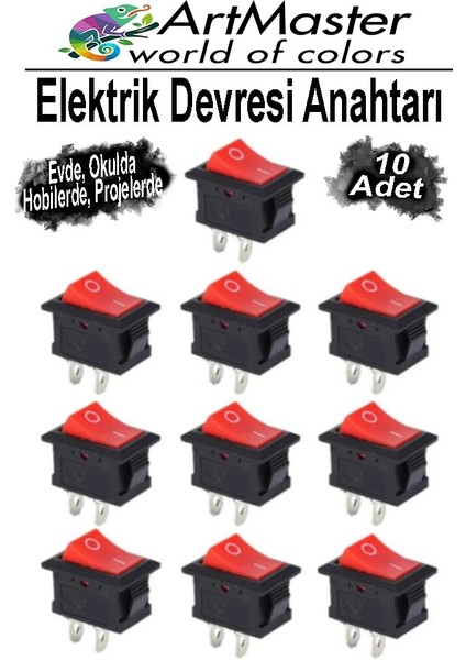 Kırmızı Siyah Elektrik Devresi Anahtarı 10 Adet On Off Açma Kapama Devre Anahtarı Aç Kapa Deney Elektirik Açma Kapama