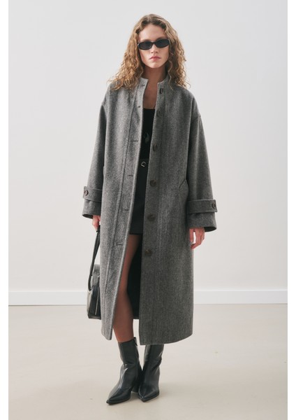 Raı Oversıze Yünlü Kaban Antrasit