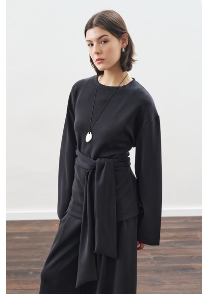 Yumuşak Dokulu Modal Bağlamalı Sweatshırt Antrasit fırsatları